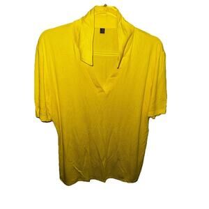 Women’s Yellow Ribbed Knit Top Short Sleeve V-Neck Collar Size 2XL New